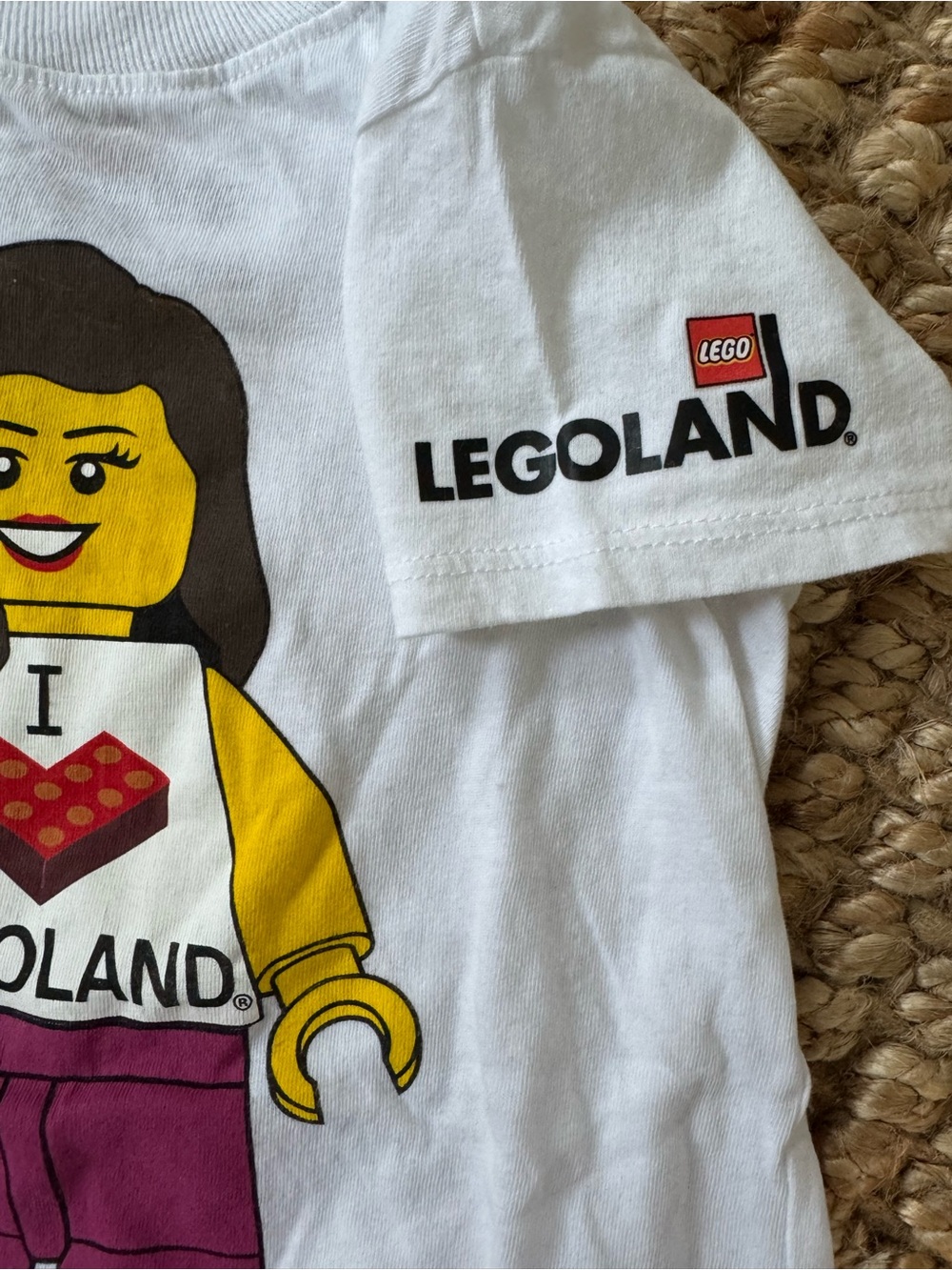 Lego White T‑Shirt with Yellow Minifigure and Brown Hair